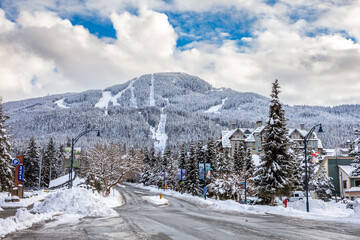 Snowy Whistler village after a snowstorm