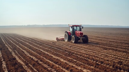 Obraz premium Tractor in wheat field. Tractor on a wheat field.