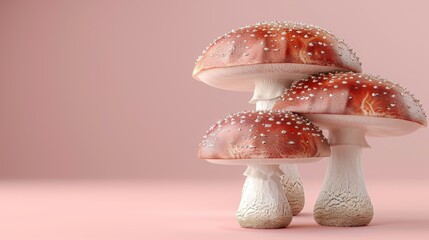 Royal trumpet mushroom pleurotus eryngii on soft delicate pastel colored background