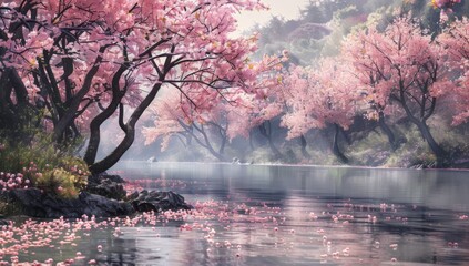 landscape with lake and sakura