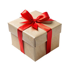Obraz premium Gift box with red ribbon bow isolated on transparent background.