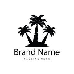 Coconut tree logo design template palm tree silhouette illustration summer beach sea plant