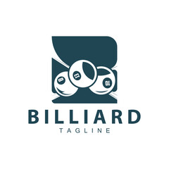 Billiard club logo design vector game badge sport template pool table with ball and stick simple illustration template