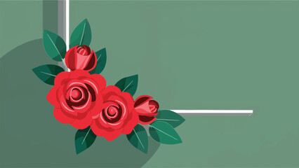 Flower frame corners are made using only red roses and leaves in a flat vector design.