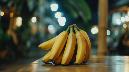 Banana em uma mesa com o fundo desfocado - obrazy, fototapety, plakaty