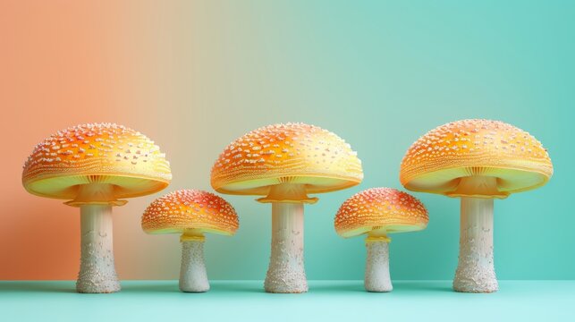 Shiitake mushroom  lentinula edodes  on soft and delicate pastel colored background