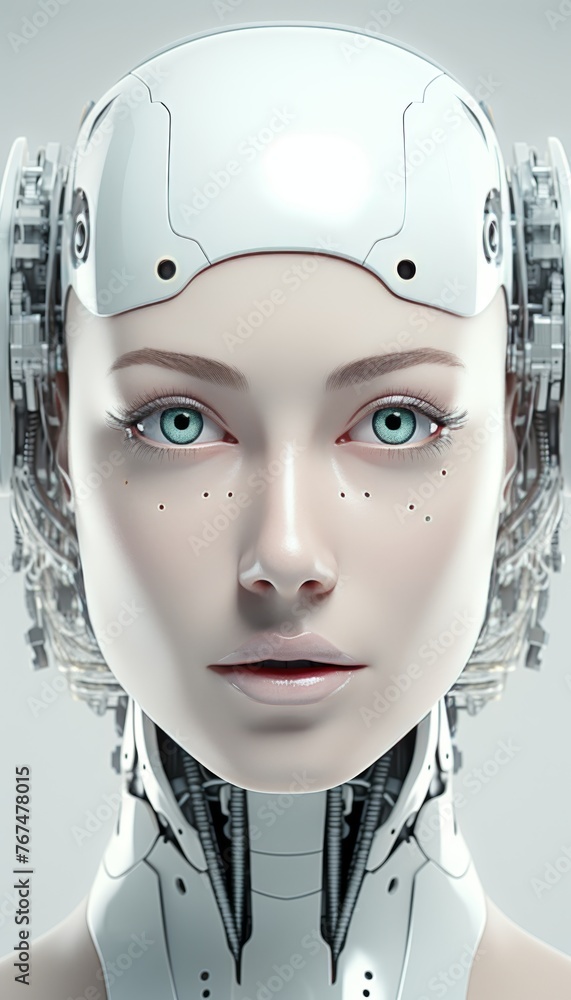 Aufkleber futuristic white artificial intelligence humanoid robot portrait with space for text placement