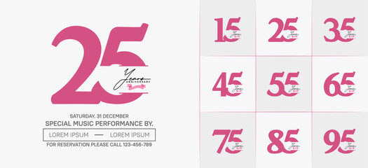 Set of Anniversary Logotype with pink ribbon, pink color can be use for special day celebration