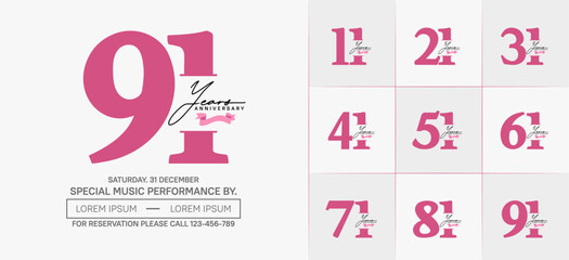 Set of Anniversary Logotype with pink ribbon, pink color can be use for special day celebration