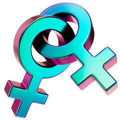 Obraz premium Lesbian symbol 3d icon with holographic metal texture. Homosexual symbol isolated on transparent background.