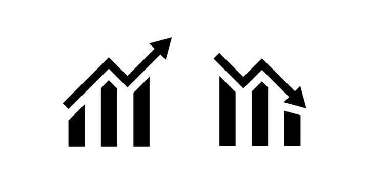 Business growing bar graph icon with arrow symbol. Growth and decline graphs and charts icons - Statistics and analytics vector icon