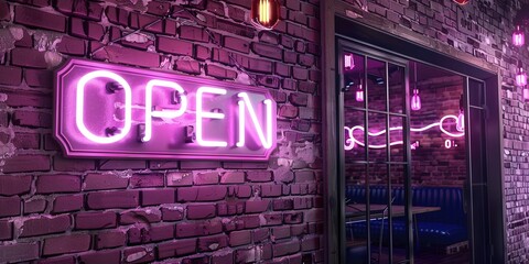 Obraz premium Neon sign on brick wall 