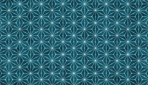 traditional Japanese hemp leaf motif geometric abstract seamless pattern, vector graphic resources, 16:9 widescreen wallpaper / backdrop,