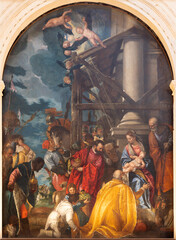 VICENZA, ITALY - NOVEMBER 7, 2023: The painting   Tree Magi in the church Chiesa di Santa Corona by Paolo Caliari - Veronese (1573).