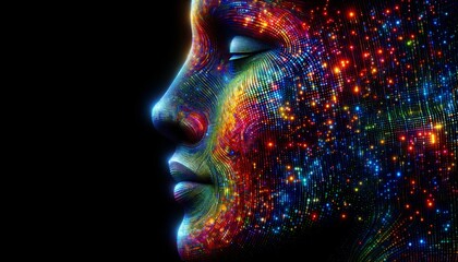 Dotted Particle Style Profile View of a Man's Face, Representing the Fusion of Human and Artificial Intelligence in Digital Art