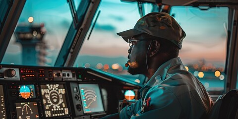 Male Air traffic controller worker in the airport