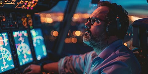 Male Air traffic controller worker in the airport - obrazy, fototapety, plakaty