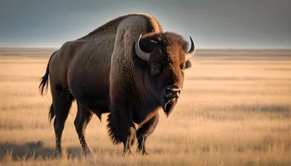 Foto op Plexiglas A Majestic Bison Standing Tall On A Prairie © allachernishova