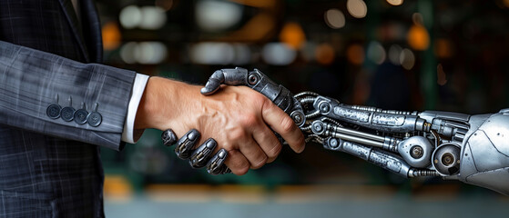 robot and businessman shaking hands