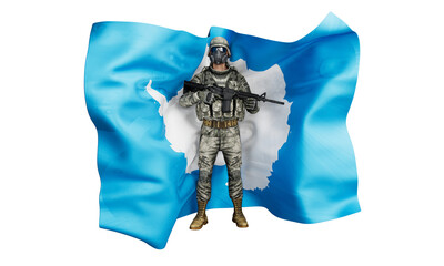 Soldier in Tactical Uniform in Front of the Waving Antarctic Flag © juanjo