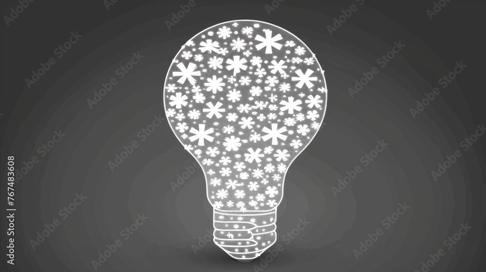 Poster a light bulb with snowflakes in the shape of a snowflake on a black background stock photo.
