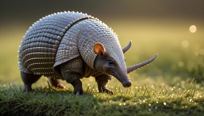 An Armadillo With Its Scales Glistening With Dew