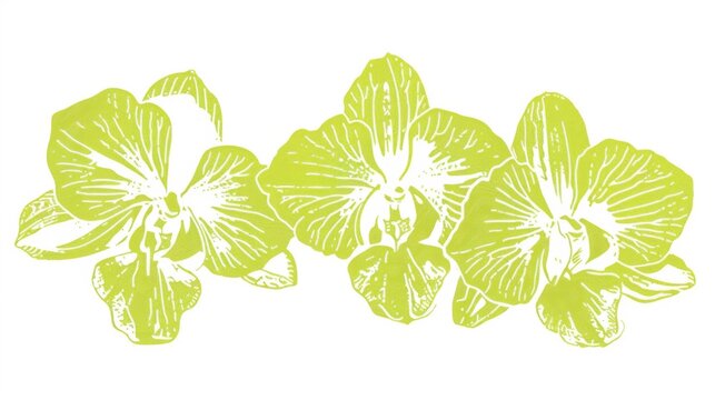  a group of yellow flowers sitting next to each other on a white background with a green border in the middle of the picture.