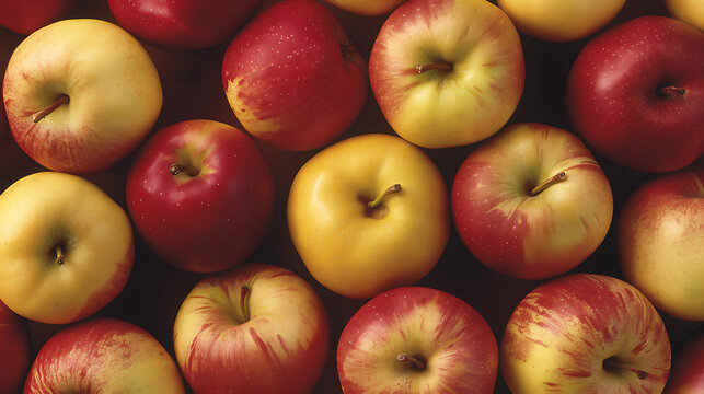 This image showcases a close-up view of a group of red and yellow apples.
