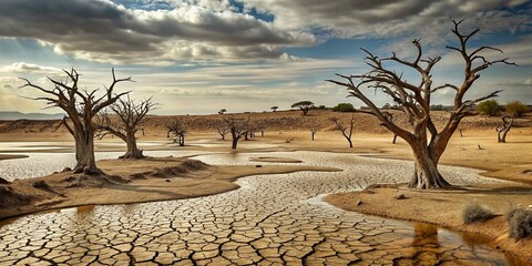 Dead Trees on Drought and Cracked Land at Dry River