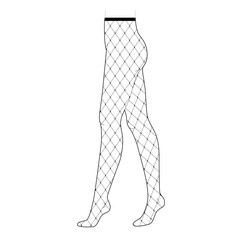 Fishnet Tights Pantyhose on legs, huge mesh size, high rise. Fashion accessory clothing technical illustration stocking. Vector side view for Men, women, unisex style, flat template CAD mockup sketch