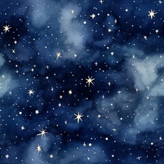 Fototapeta na wymiar Starry night sky with constellations, watercolor illustration seamless pattern