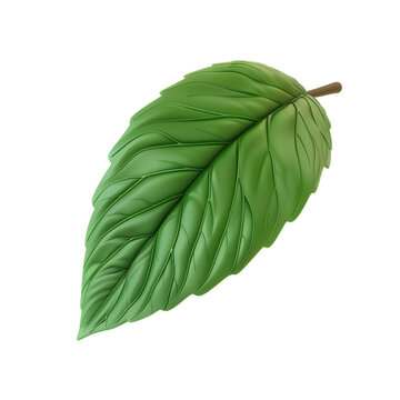 Cute Render of a Simple 3D Cartoon Leaf: Ideal for Design and Decoration, Isolated on Transparent Background, PNG