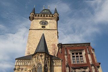 Fototapeta na wymiar Orloj Tower in Old Town square. City Hall in Prague