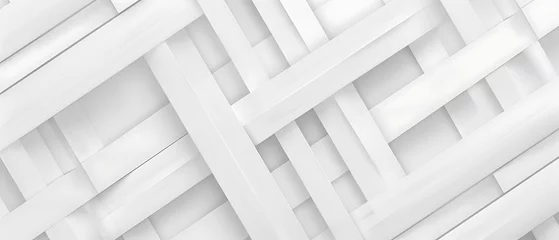 Fotobehang This image features an abstract pattern composed of overlapping and intersecting white lines and shapes on a white background. © DigitaArt.Creative