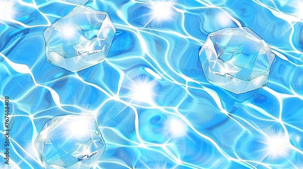 Poster a pattern of ice cubes floating in a pool of water with sunlight shining on the surface of the water