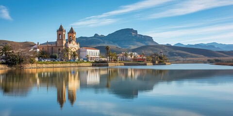 A large body of water surrounded by towering mountains in the stunning region of Murcia, Spain.