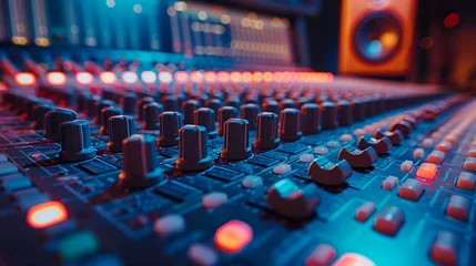 Fototapeten Sound mixing console in nightclub, close-up. Shallow depth of field © Henryz