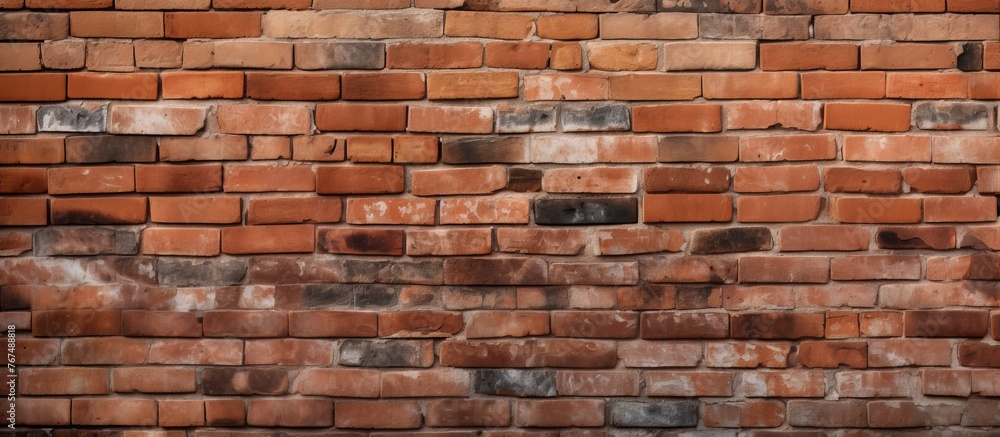 Aufkleber closeup of a brown brick wall showcasing the intricate pattern and texture of the rectangular buildi