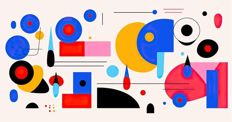 beutifull abstract simple shapes, vector illustration, simple lines, black line art, flat colors, colorful, orange green blue yellow purple red white black,