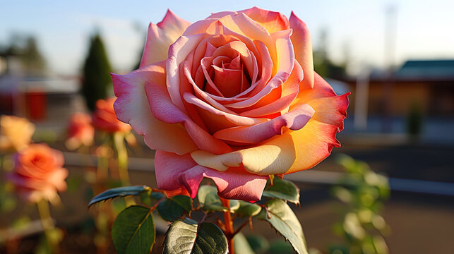 A beautiful rose, with a picturesque, bright color of its petals, like a picture of a great artis