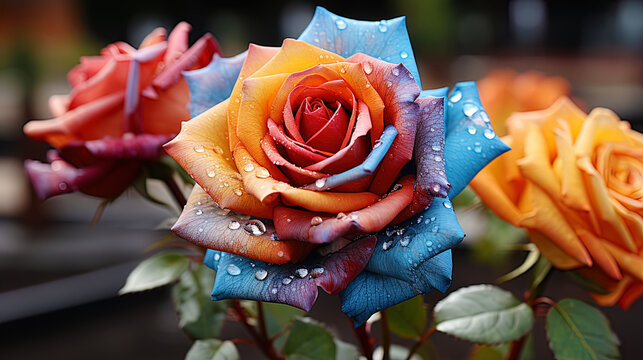 A beautiful rose, with a picturesque, bright color of its petals, like a picture of a great a