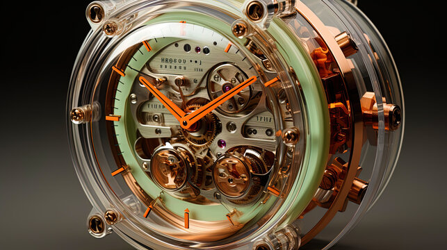 A clock with a tachimeter and a transparent rear case that allows you to consider the internal