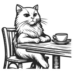 Skeptical cat sketch engraving generative ai vector illustration. Scratch board imitation. Black and white image.