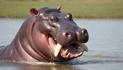 A Hippopotamus With Its Powerful Jaws Clamped Shut