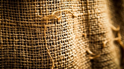Close-up of woven fabric with holes and threads - obrazy, fototapety, plakaty