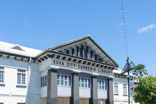 Suva, Fiji - February 27, 2024: Suva City Carnegie Library on Victoria Parade in Suva, Fiji. The Suva City Carnegie Library was opened in 1909. 