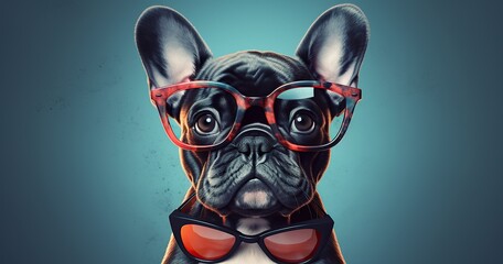 cute random animal with glasses and shirt white background