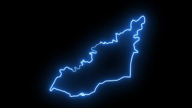 Lahij map in Yemen with glowing neon effect