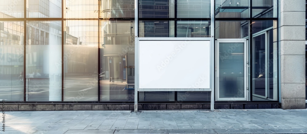 Wall mural Empty white sign on a transparent door of a building, with a mock-up.