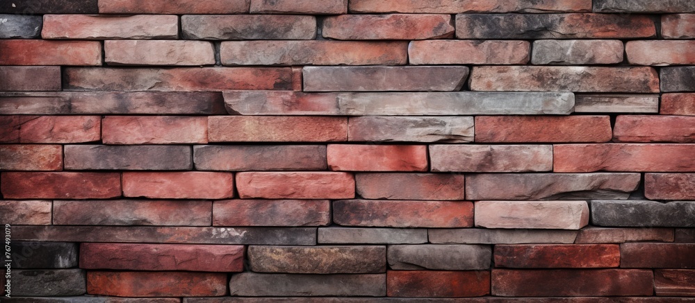 Poster a detailed shot of brickwork, showcasing the rectangular bricks laid in a pattern with mortar by a s